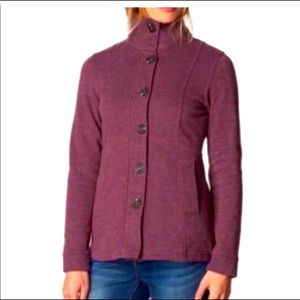 prAna Catrina organic cotton fleece jacket size Large peacoat purple burgundy